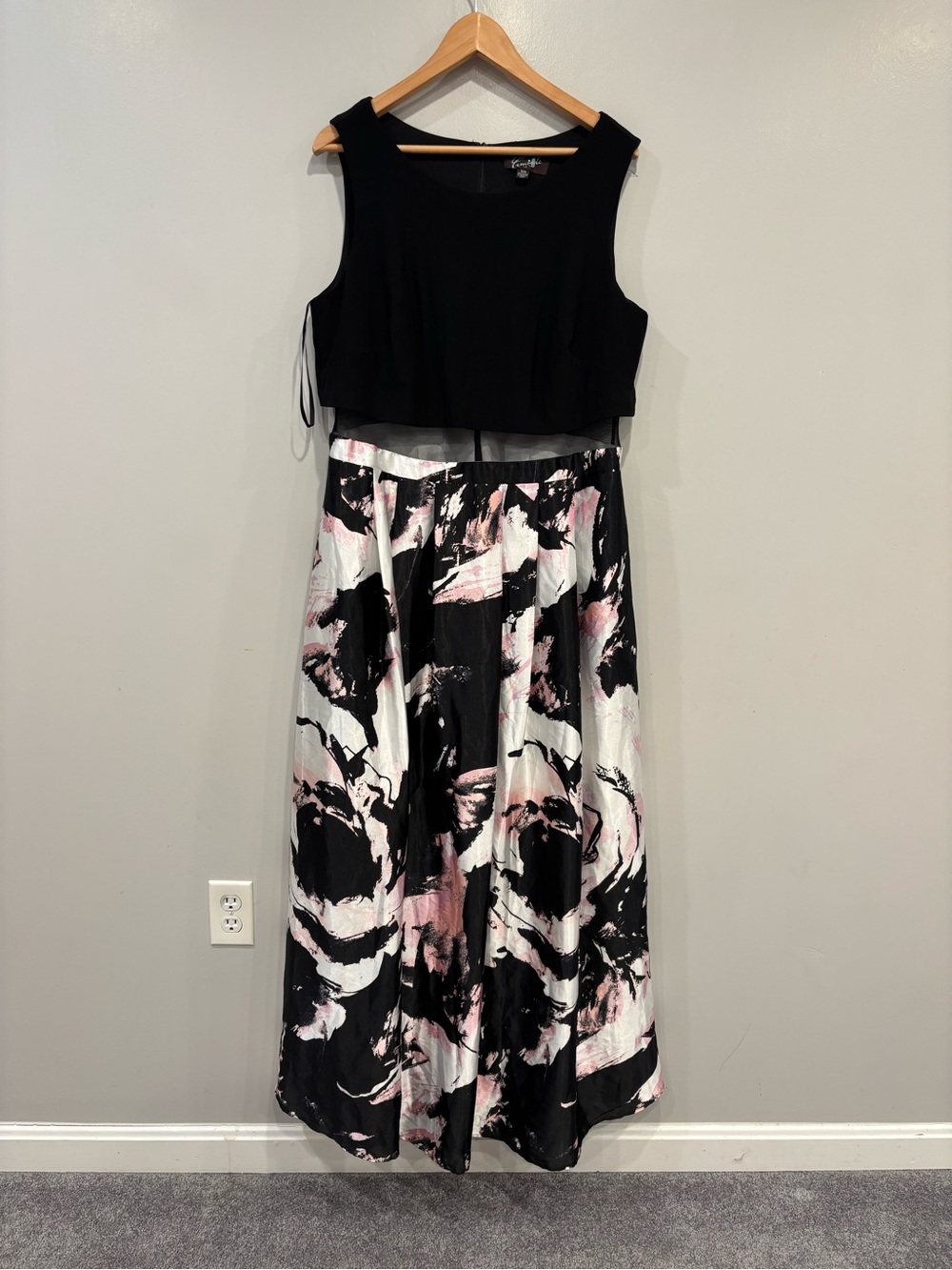 Camille La Vie Two-Piece Black Crop Top & Abstract Print Maxi Dress